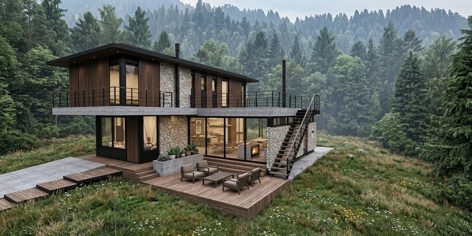 Render fotorrealista — casa de campo gerada pelo Genius