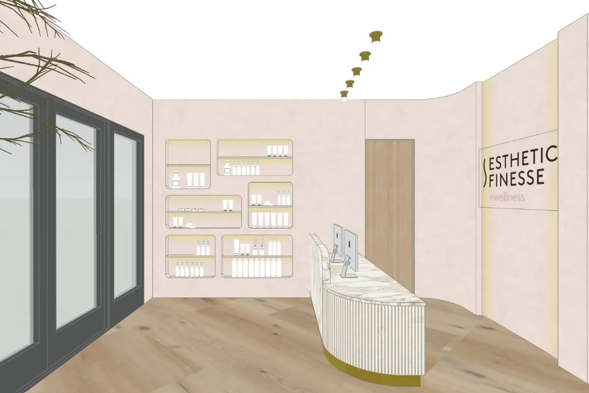 Modelagem SketchUp — recepção de clínica de estética