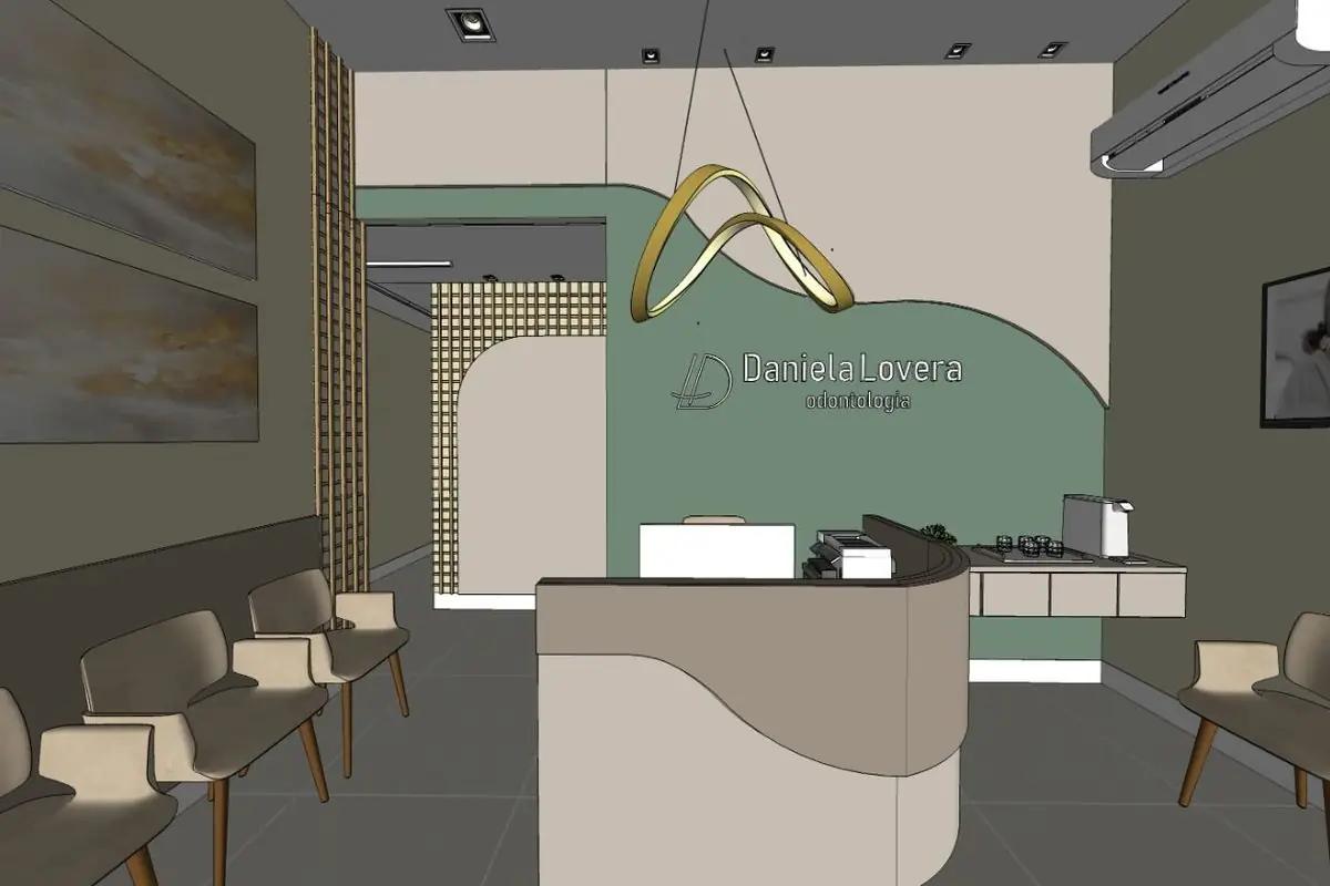 Modelagem SketchUp — recepção de clínica odontológica