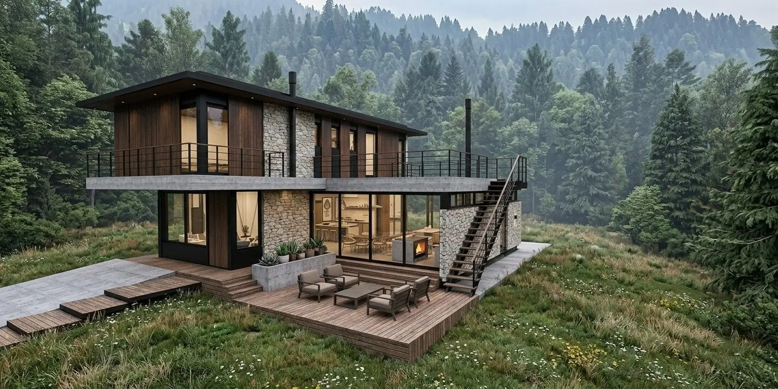 Render fotorrealista — casa de campo gerada pelo Genius