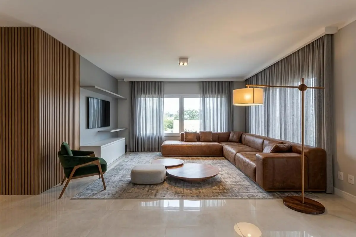 Render Genius — sala de estar com sofá de couro
